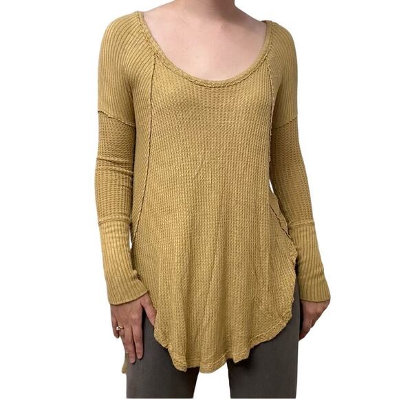 Free People Sweater Shirt Long Sleeve Yellow Boho Fairy Oversized Size Small - Picture 7 of 7